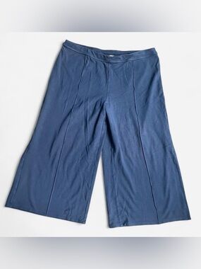 J Jill Wearever Women’s Knit Navy Blue Wide Leg Capri Trendy Pants Comfy Sz LP